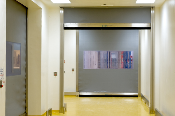DS320P roller door shown in a pharmaceutical company