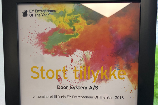 Door System diplom for Entrepreneur of the Year 2018