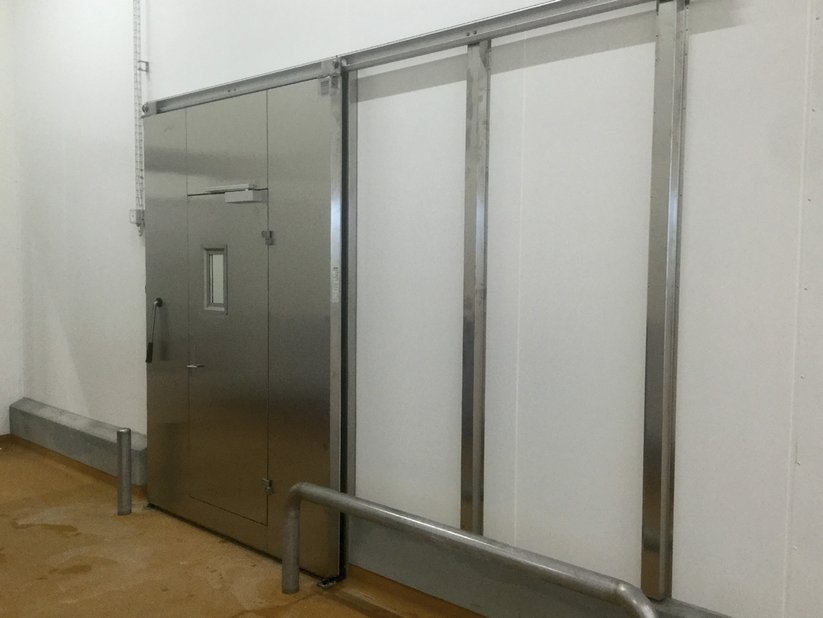 Steel sliding door with window