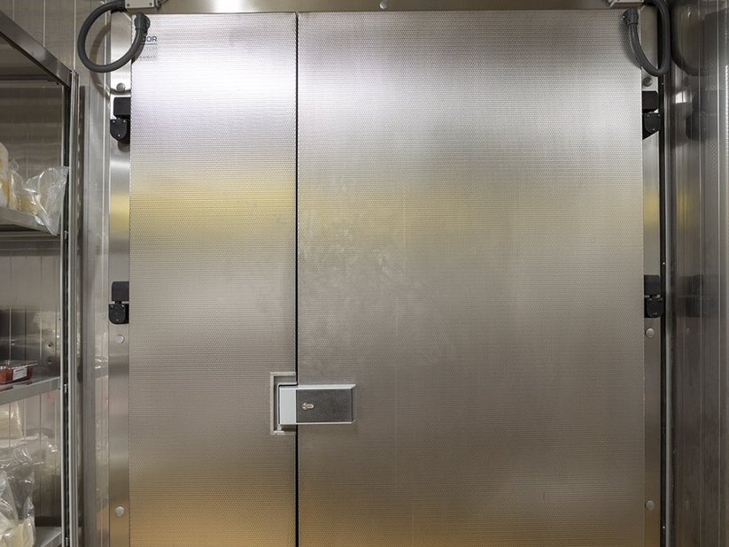 Hinged freezer room door