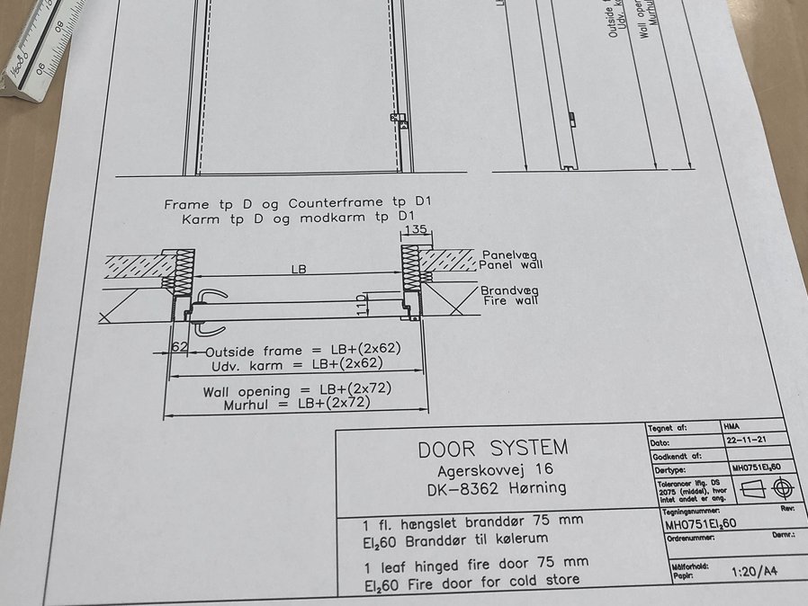 Drawing showing installation of fire door in cold store