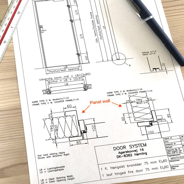 Drawing of fire door